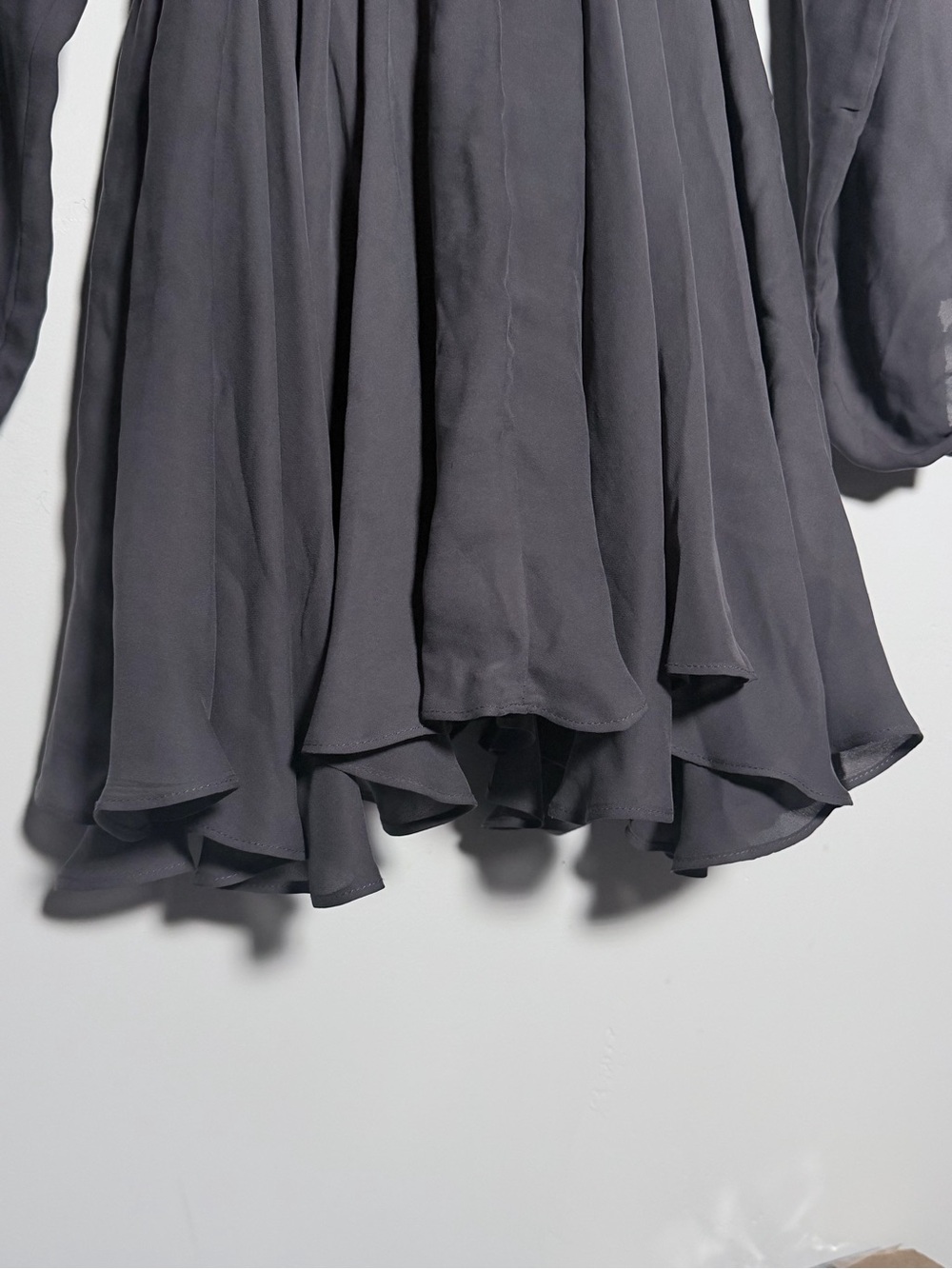LoveShackFancy Charcoal Riffled Long-Sleeve Elastic-Waist Mini Dress XS NWT - Picture 6 of 11